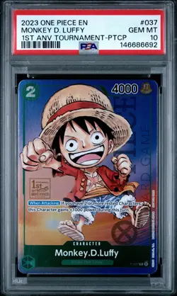 Bandai PSA 10 Monkey D. Luffy P-037 1st Anniversary Tournament EN 2023 Foil 👑 - Image 1