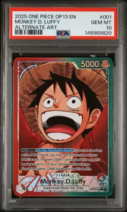 2025 ONE PIECE OP13-CARRYING ON HIS WILL ALTERNATE ART MONKEY D. LUFFY PSA 10 - Image 1