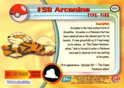 ARCANINE #59 - BLUE Logo - NON-HOLO - SERIES 1 - TOPPS Pokemon Card - LP/MP - Image 2