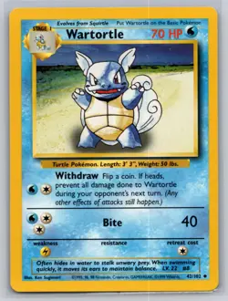 Wartortle 42/102 Uncommon Base Set Unlimited Pokemon Near Mint - Image 1