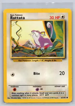 Rattata 61/102 Common Base Set Unlimited Pokemon Moderately Played - Image 1