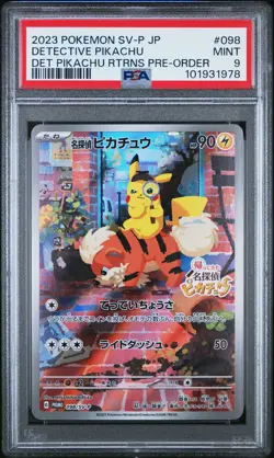 2023 POKEMON JAPANESE SV-P PROMO #098 DETECTIVE PIKACHU PSA 9 - Image 1
