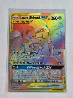 Lucario & Melmetal-GX - 224/214 - Secret Rare - Unbroken Bonds Rainbow Card NM - Image 1