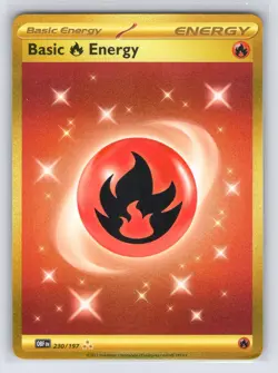 Basic Fire Energy 230/197 Hyper Rare Obsidian Flames Pokemon Holo Lightly Played - Image 1