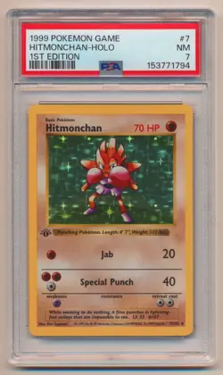 PSA 7 Pokemon Base Set 1st Edition Holo Rare Hitmonchan 7/102 NEAR MINT!! - Image 1