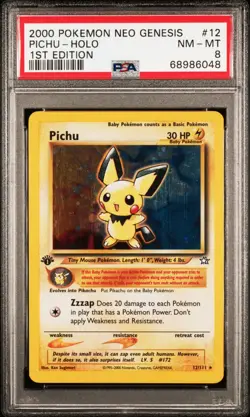 2000 POKEMON NEO GENESIS 1ST EDITION #12 PICHU-HOLO PSA 8 - Image 1
