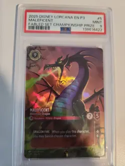 2025 DISNEY LORCANA EN P3-PROMO #5 MALEFICENT - MONSTROUS DRAGON PSA 9 - Image 1