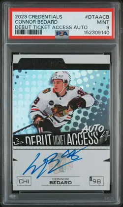 2023 UD CREDENTIALS DEBUT TICKET ACCESS AUTO #DTAACB CONNOR BEDARD 84/99 PSA 9 - Image 1