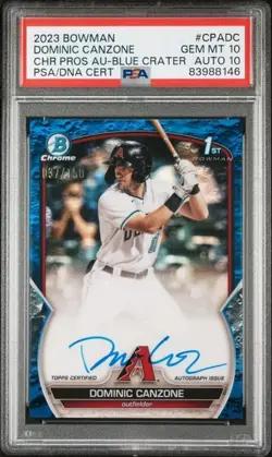 2023 Bowman Chrome Dominic Canzone Auto Blue Crater 1st Bowman /150 PSA 10 - Image 1