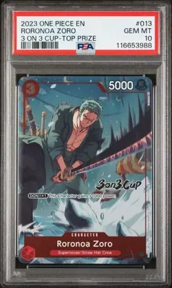 One Piece Promo Roronoa Zoro ST01-013 Promo 3 On 3 Cup PSA 10 GEM MINT Card - Image 1