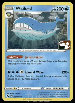 Wailord 038/195 Holo Uncommon Prize Pack Series Cards Pokemon Holo Near Mint - Image 1