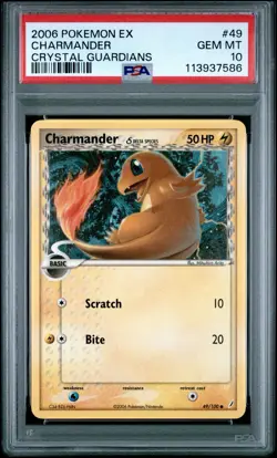 Charmander 49/100 EX Crystal Guardians PSA 10 Gem Mint Pokemon Card - Image 1