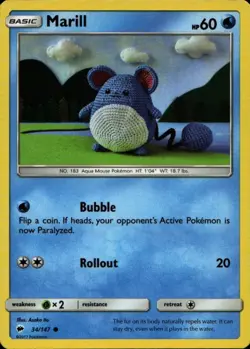 MARILL 34/147 Pokemon Card Burning Shadows Near Mint - Image 1
