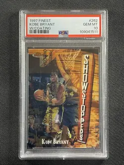 NBA Card PSA 10 GEM MT Kobe Bryant Showstoppers W Coating Finest 1997 #262 - Image 1