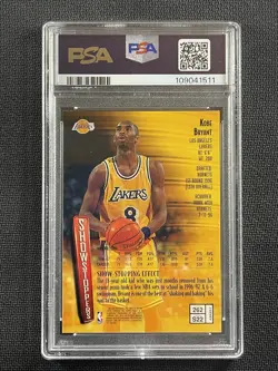 NBA Card PSA 10 GEM MT Kobe Bryant Showstoppers W Coating Finest 1997 #262 - Image 2
