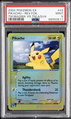 2004 POKEMON EX TEAM MAGMA VS TEAM AQUA #43 PIKACHU-REVERSE FOIL PSA 9 - Image 1