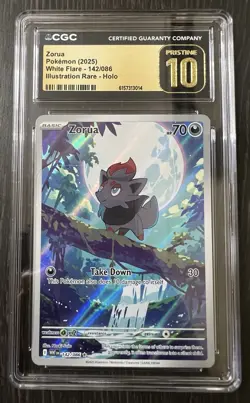 2025 POKEMON ZORUA ILLUSTRATION RARE WHITE FLARE #142 CGC Pristine 10 POP 10 - Image 1