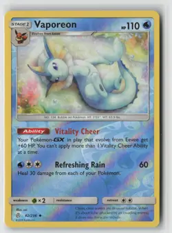 Vaporeon 42/236 Uncommon Cosmic Eclipse Pokemon Reverse Holo Near Mint - Image 1