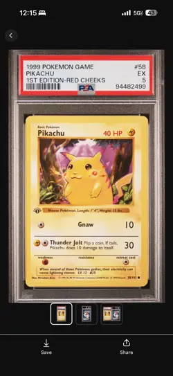 1999 POKEMON GAME 1ST EDITION-RED CHEEKS #58 PIKACHU PSA 5 - Image 1