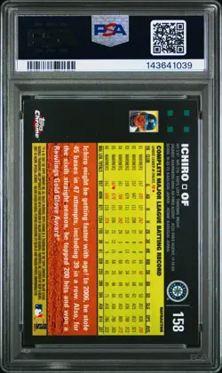 PSA 10 Ichiro 2007 Topps Chrome Blue Refractor #158 - Image 2