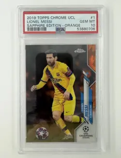2019-20 TOPPS CHROME UCL MESSI 1 SAPPHIRE ORANGE SP REFRACTOR/50 PSA 10 - Image 1