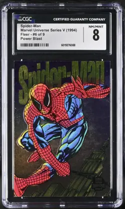 1994 Marvel Universe Series V #6 of 9 Spider-Man, Power Blast, CGC 8 - Image 1