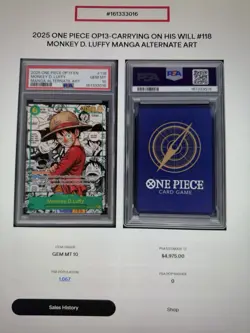 2025 One Piece OP13 MANGA #118 Monkey D. Luffy PSA 10 - Image 3
