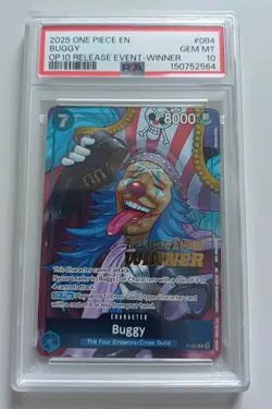 One Piece CCG Buggy P-084 OP10 Release Event Winner Promo PSA 10 - Image 1