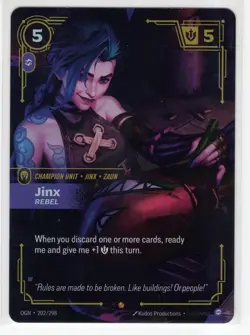 Riftbound League Of Legends Origins Foil Card OGN 202 Jinx Rebel - Image 1