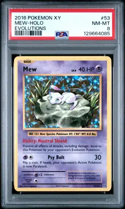 Pokemon Card Mew Rare Holo PSA 8 NM-Mint, XY Evolutions #53, 2016 - Image 1