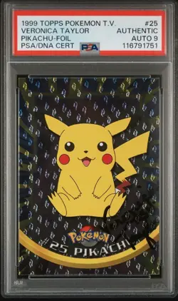 Veronica Taylor Signed 1999 Topps Pokemon TV Pikachu Foil #25 PSA 9 Auto Ash - Image 1