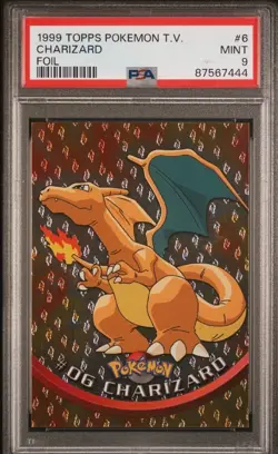 1999 Topps Pokemon T.V. Charizard #6 PSA Mint 9 Foil flames BLACK TOPPS LOGO - Image 1