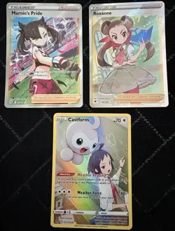 Pokemon TCG 3-Card Full Art Holo Lot Marnie's Pride Roxanne Castform 2022 - Image 1