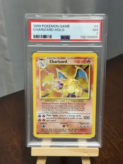 1999 Pokemon Base Set Unlimited #4 Charizard-Holo Rare CLEAN PSA 7 Grade NM - Image 1