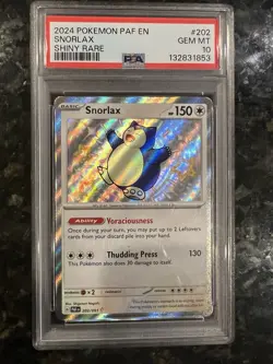 PSA 10 2024 Pokemon Snorlax 202/091 SV Paldean Fates Shiny Rare Holo EN - Image 1