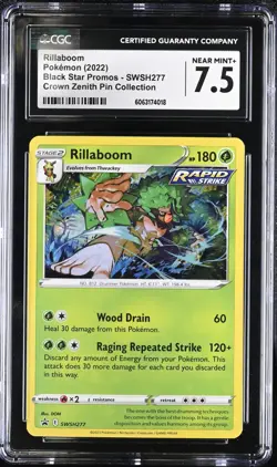 Pokemon CGC 7.5 RILLABOOM Crown Zenith Pin Collection Black Star Promo SWSH277 - Image 1