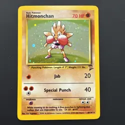 Hitmonchan 8/130 Base Set 2 WOTC Vintage Holo Rare Pokemon Card, NM - Image 1