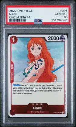 2022 ONE PIECE ROMANCE DAWN OP01-016 NAMI - PSA 10 - ERRATA ENGLISH #16 POP 45! - Image 1
