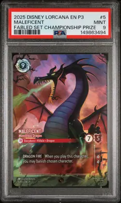 2025 DISNEY LORCANA EN P3-PROMO #5 MALEFICENT - MONSTROUS DRAGON PSA 9 - Image 1