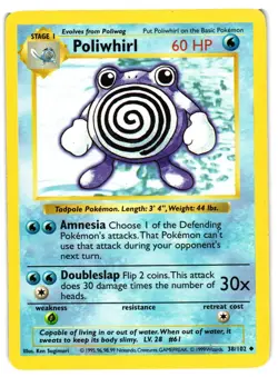 Pokemon TCG Poliwhirl Base Set 38/102 Regular Shadowless Uncommon LP - Image 1