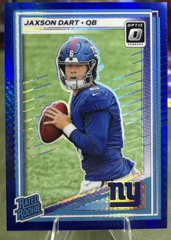 2025 Panini Donrus-Rated Rookie Jaxson Dart #273 Optic Preview Blue Hyper Prizm - Image 1