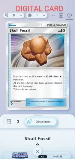 Skull Fossil Pokemon Pocket Mobile Game Space Time Smackdown Set ◇◇ Item Card - Image 1