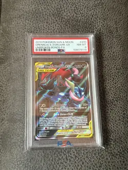 2019 Pokemon Unbroken Bonds PSA 8 Greninja & Zoroark GX Tag Team FULL ART #200 - Image 1