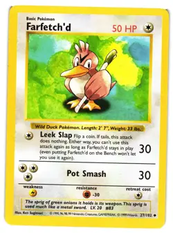 Pokemon TCG Farfetch'd Base Set Shadowless 27/102 Uncommon LP/MP - Image 1