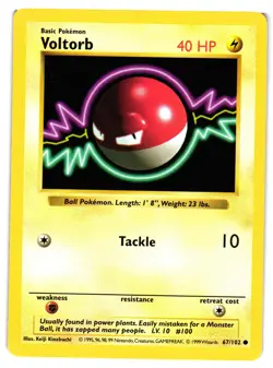 Pokemon TCG Voltorb 67/102 Common Shadowless LP - Image 1