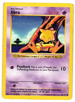 Pokemon TCG Abra 43/102 Common Base Set Shadowless LP/MP - Image 1