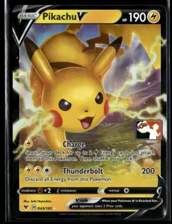 Pikachu V 043/185 Holo Prize Series 1 Stamped English Pokemon Card (LP) - Image 1