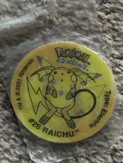 Pokemon Pikachu / Raichu Tazo No 2 #26 Holographic sealed Walkers Crisps vintage - Image 2
