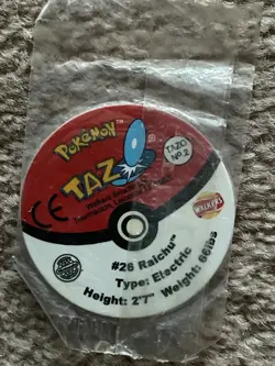 Pokemon Pikachu / Raichu Tazo No 2 #26 Holographic sealed Walkers Crisps vintage - Image 3