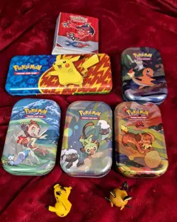 Lot (5) Pokemon Trading Card Game Mini Tin Card Holder Plus Extras - Image 1